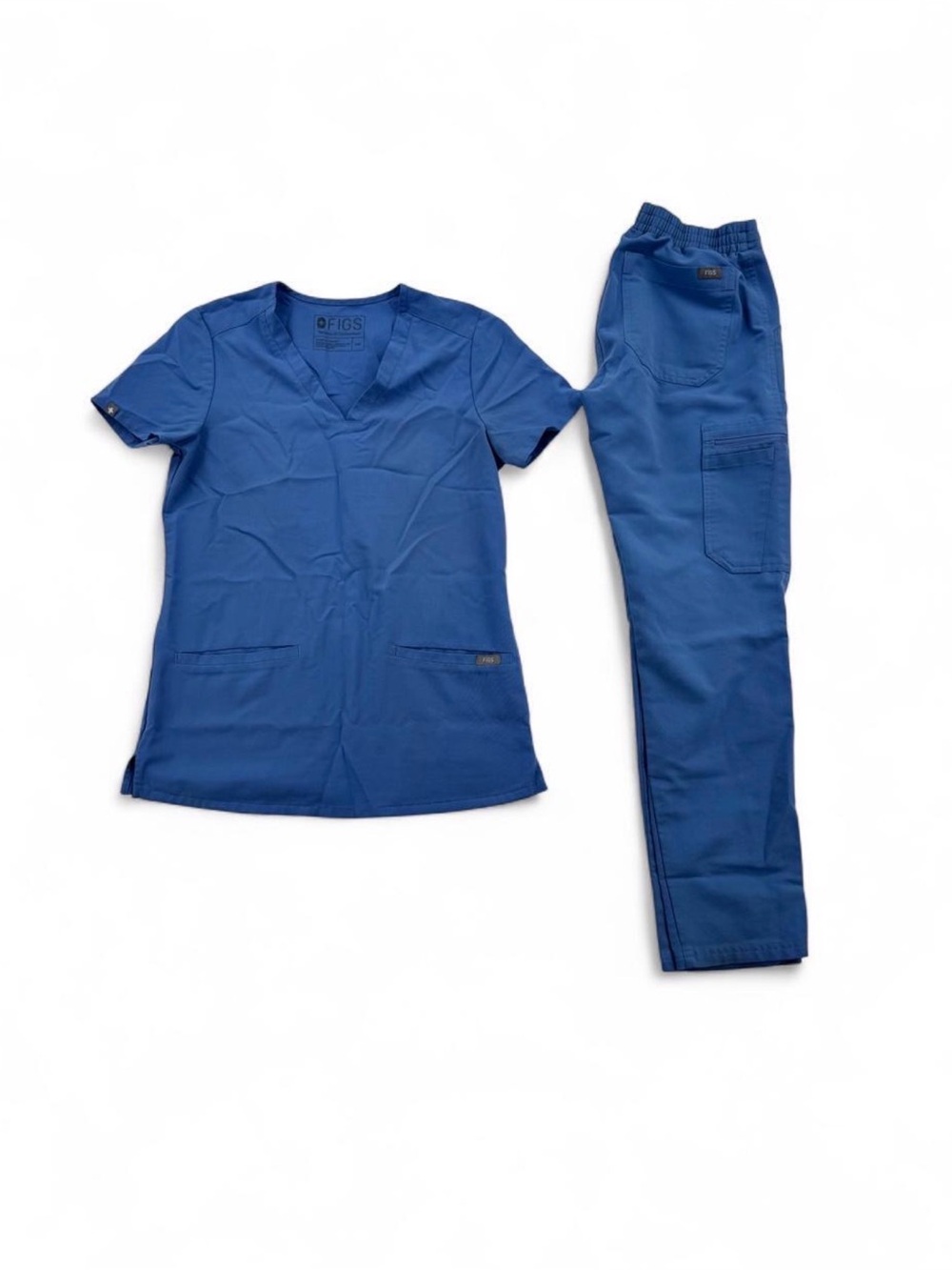 FIGS SET Royal Blue Scrub Casma V-Neck Top & Cargo Pants Womens XXS FW1100